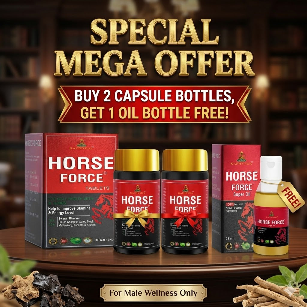 Kapilveda Horse Force Combo Pack (2 Tablets Bottles + 1 Super Oil FREE) - Complete Men's Health & Stamina Kit