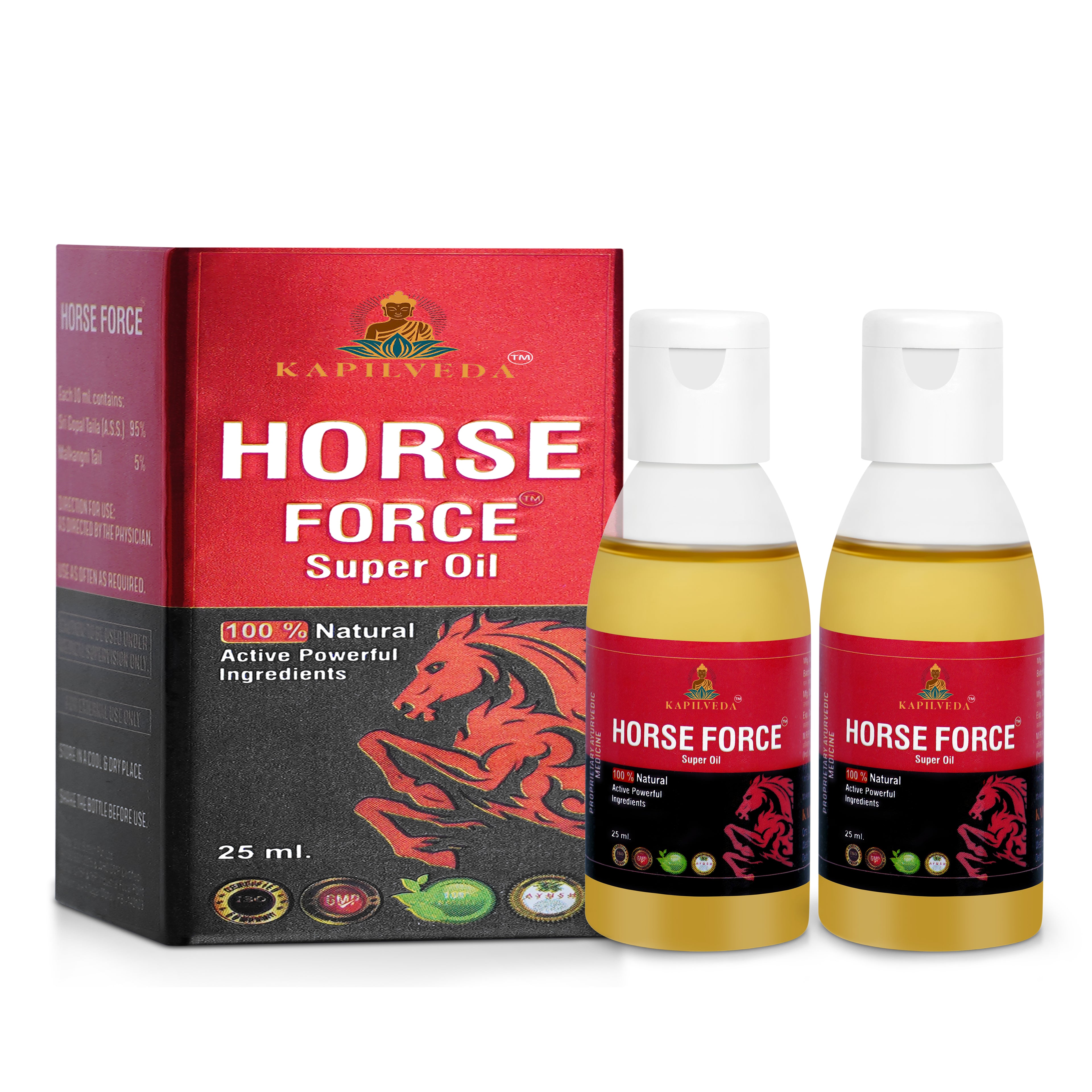 Kapilveda Horse Force Super Oil for Men (25ml - Pack of 2) - 100% Natural Ayurvedic Massage Oil Combo