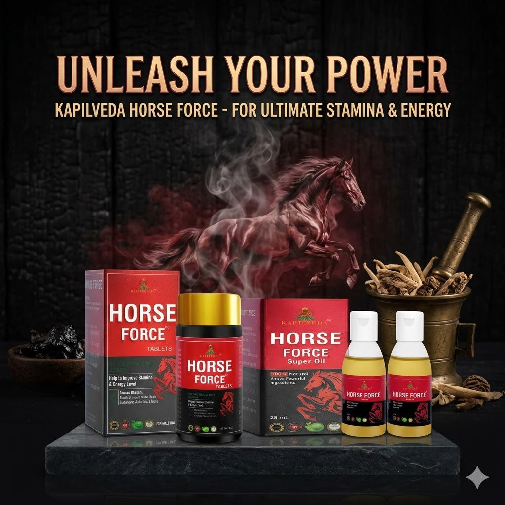 Kapilveda Horse Force Super Value Combo (1 Tablets Bottle + 2 Super Oils FREE) - Complete Men's Vitality & Massage Kit