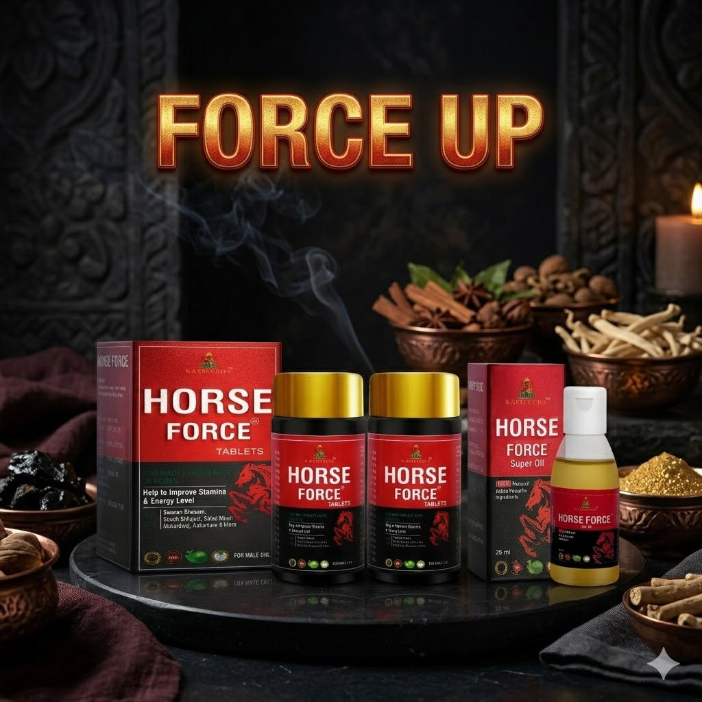 Kapilveda Horse Force Combo Pack (2 Tablets Bottles + 1 Super Oil FREE) - Complete Men's Health & Stamina Kit