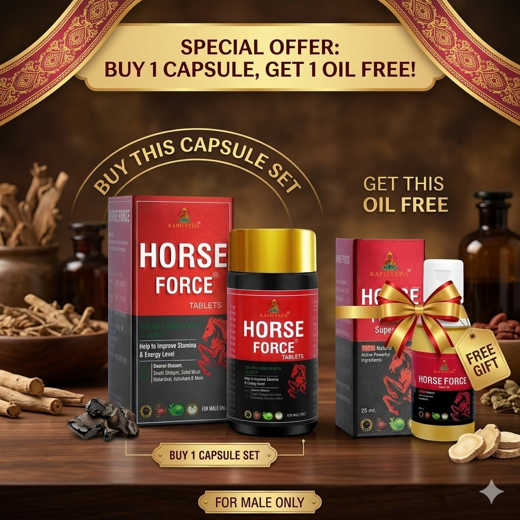 Kapilveda Horse Force Stamina Combo (1 Tablets Bottle + 1 Super Oil FREE) - 100% Ayurvedic Men's Wellness Kit