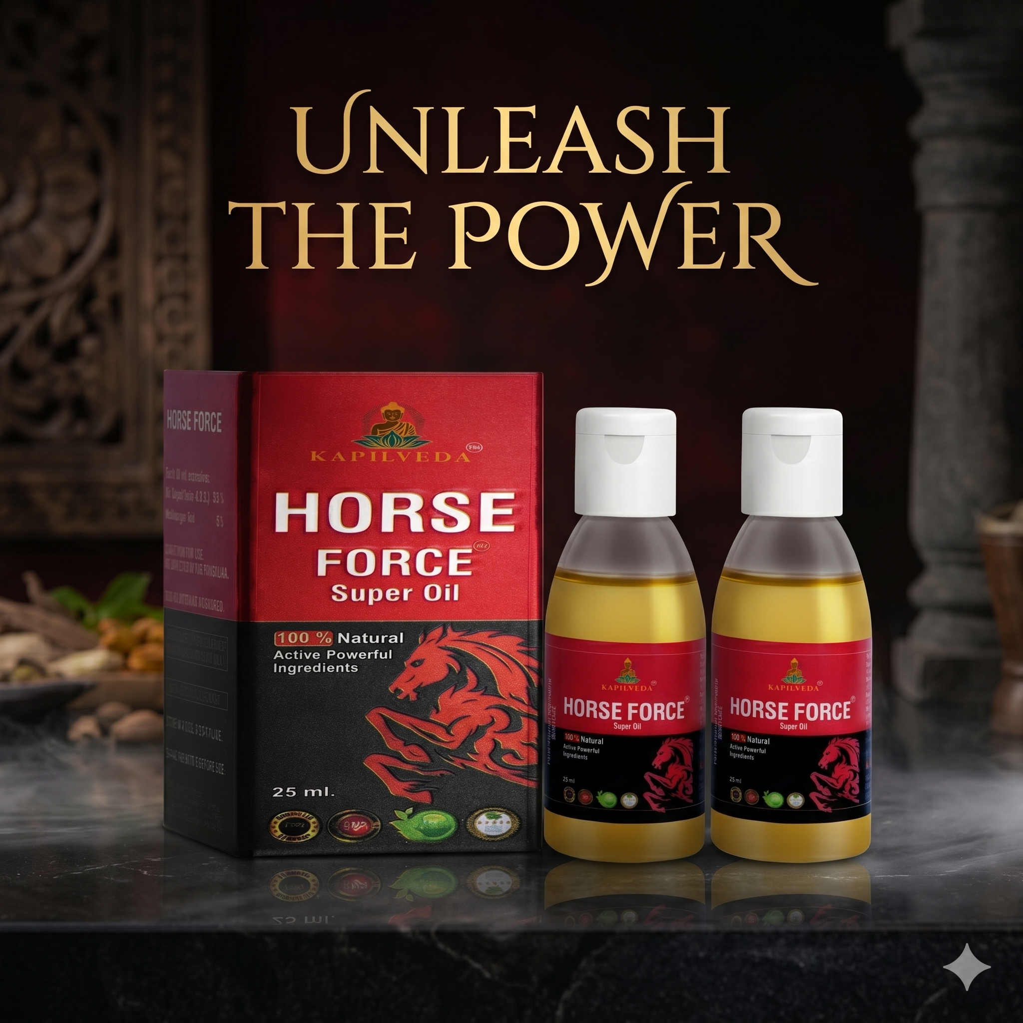 Kapilveda Horse Force Super Oil for Men (25ml - Pack of 2) - 100% Natural Ayurvedic Massage Oil Combo