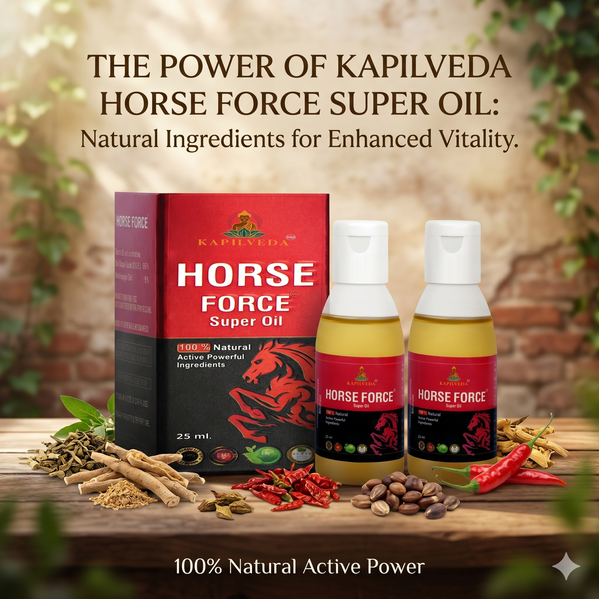 Kapilveda Horse Force Super Oil for Men (25ml - Pack of 2) - 100% Natural Ayurvedic Massage Oil Combo