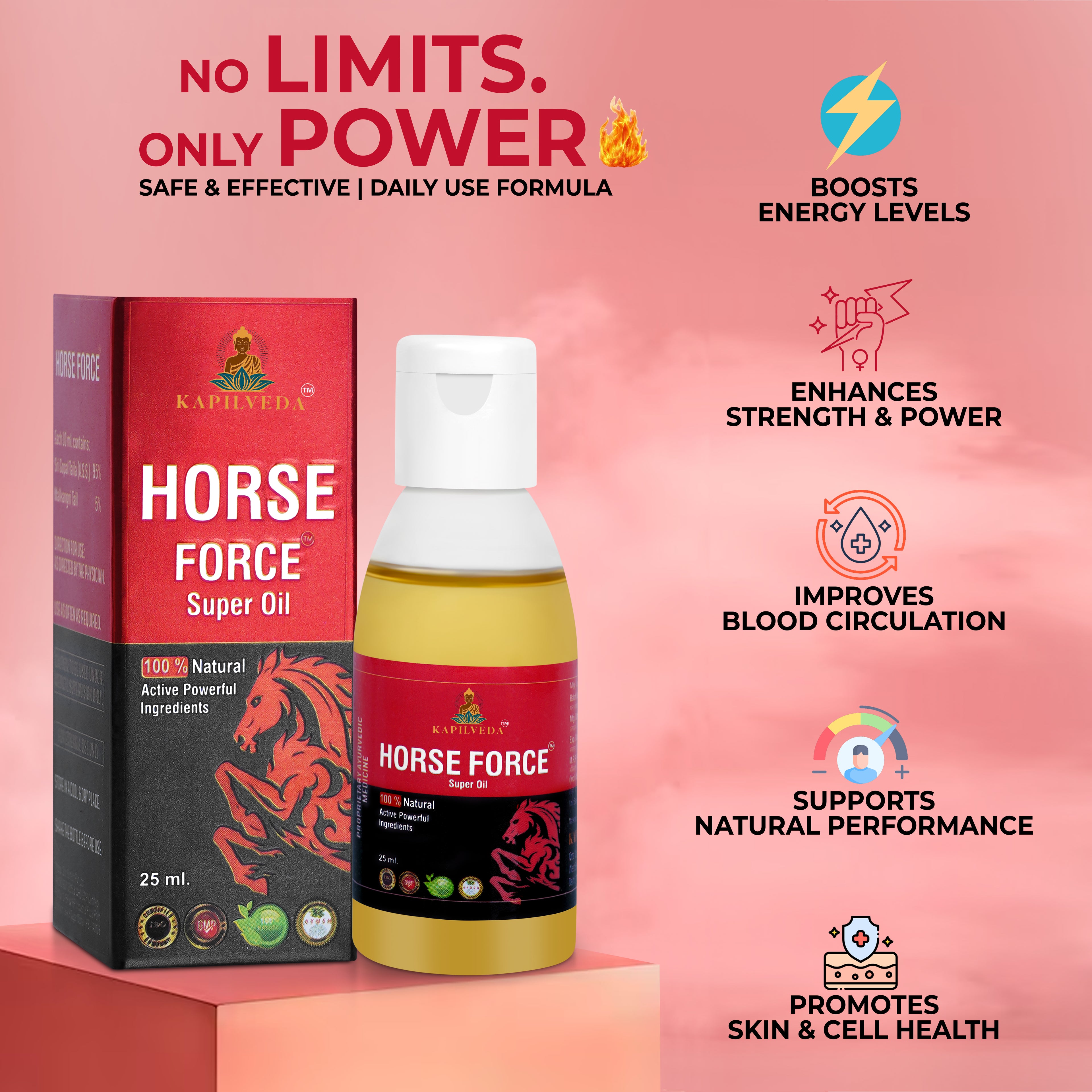 Kapilveda Horse Force Super Oil for Men (25 ml) - 100% Natural Massage Oil