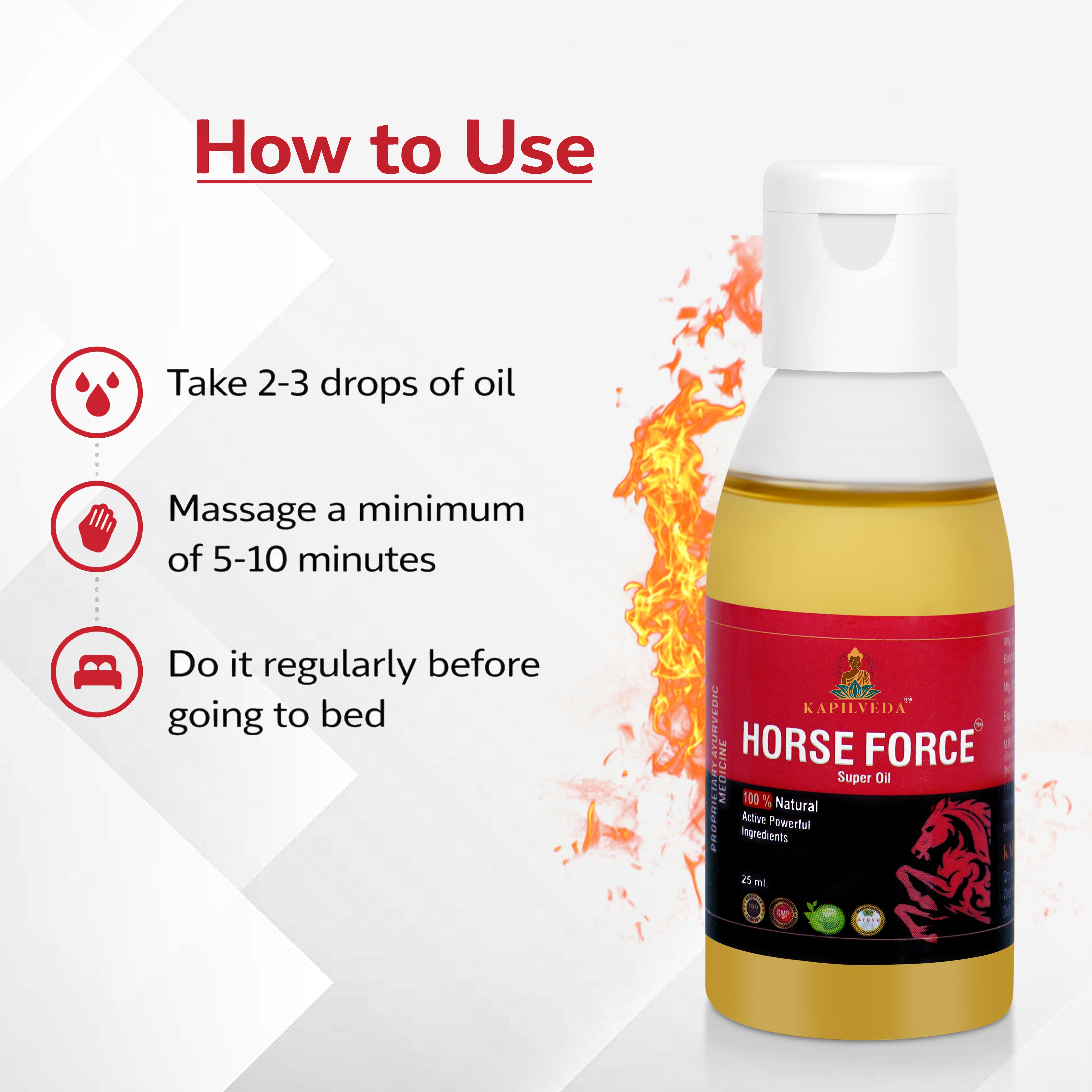 Kapilveda Horse Force Super Oil for Men (25 ml) - 100% Natural Massage Oil