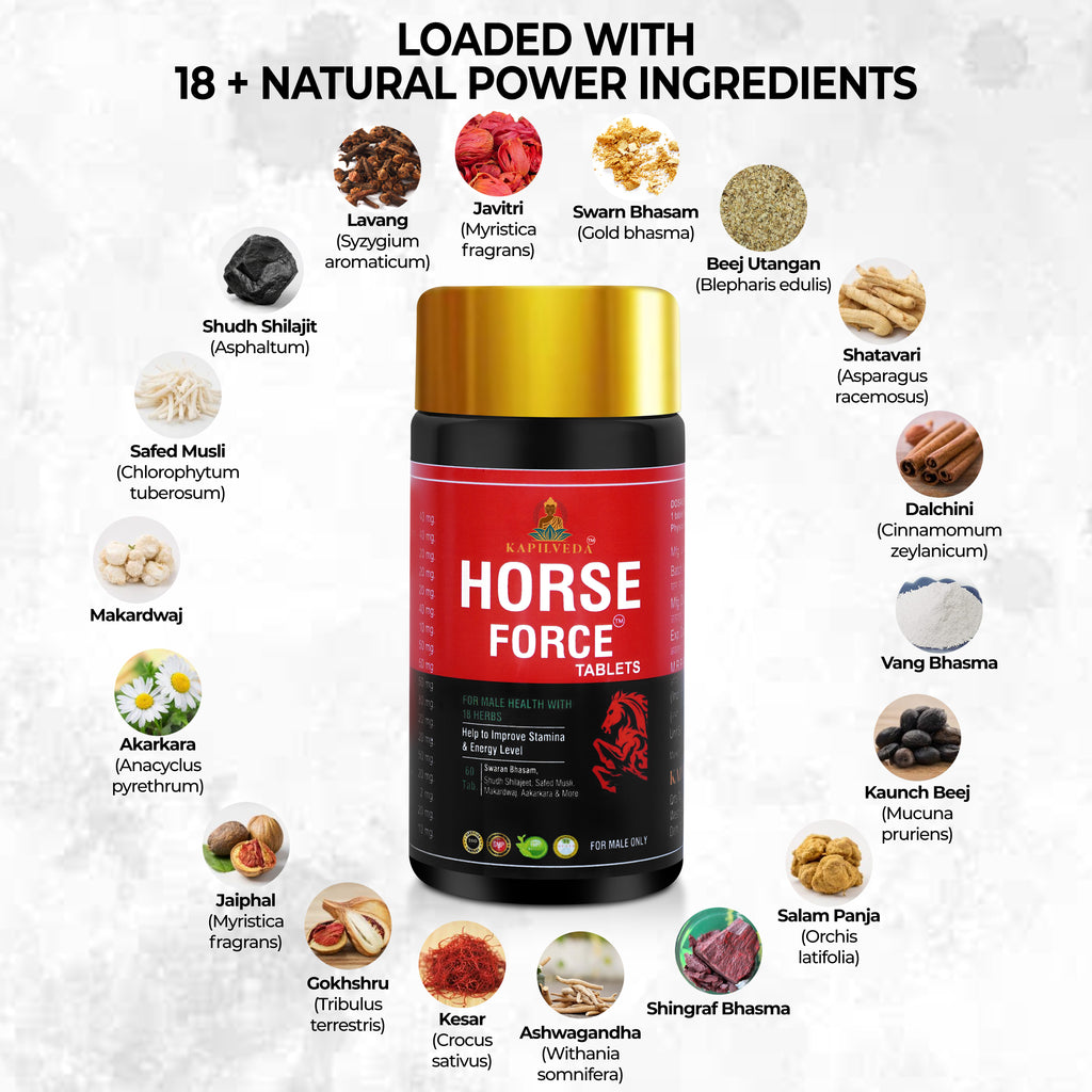 Kapilveda Horse Force Tablets for Men (60 Tabs) - Improve Stamina & Energy