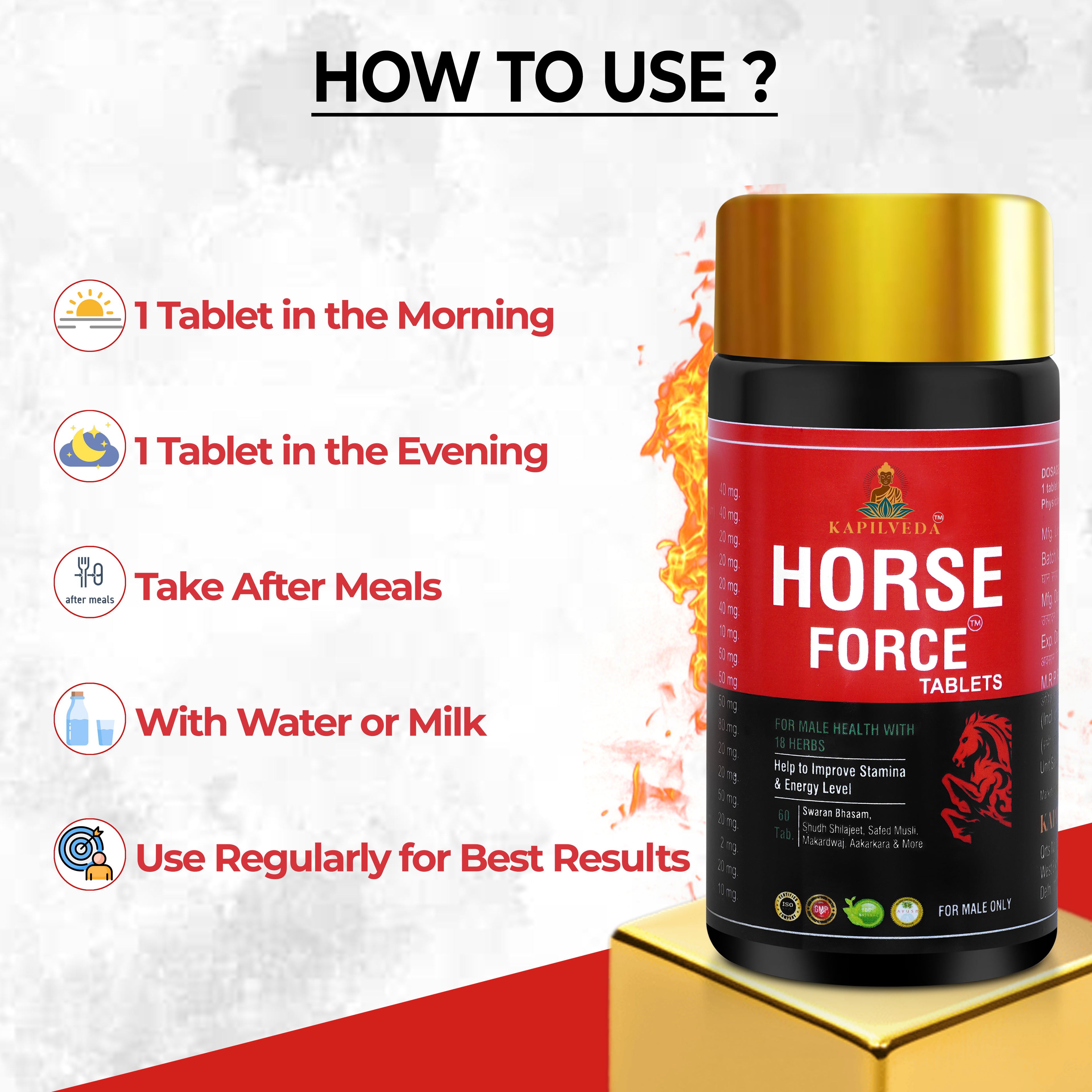 Kapilveda Horse Force Tablets for Men (60 Tabs) - Improve Stamina & Energy