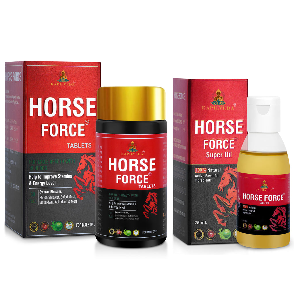 Kapilveda Horse Force Stamina Combo (1 Tablets Bottle + 1 Super Oil FREE) - 100% Ayurvedic Men's Wellness Kit