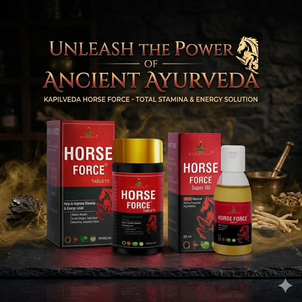 Kapilveda Horse Force Stamina Combo (1 Tablets Bottle + 1 Super Oil FREE) - 100% Ayurvedic Men's Wellness Kit