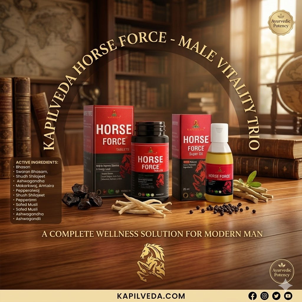 Kapilveda Horse Force Stamina Combo (1 Tablets Bottle + 1 Super Oil FREE) - 100% Ayurvedic Men's Wellness Kit
